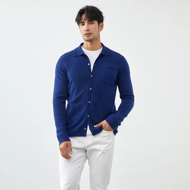 Cardigan tricoté en cachemire pour homme, couleur unie, manches longues, col POLO, veste décontracté