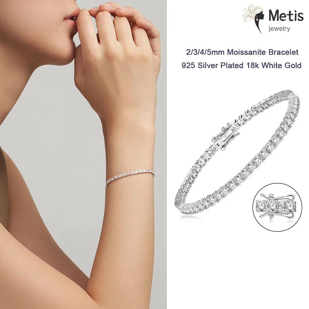 Bracelet de tennis délicat en Moissanite plaqué or 18 carats, argent sterling 925, couleur D, diaman