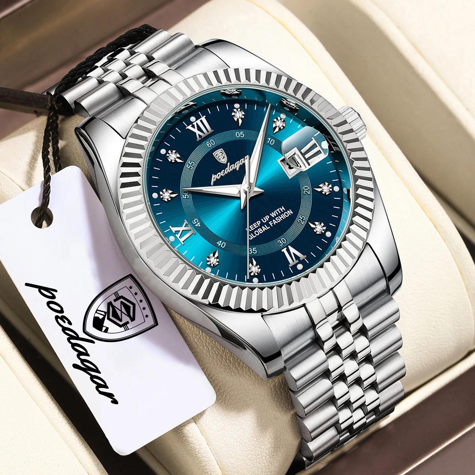 Montre-bracelet pour homme POEDAGAR originale, étanche, lumineuse, date, montre d'affaires pour homm