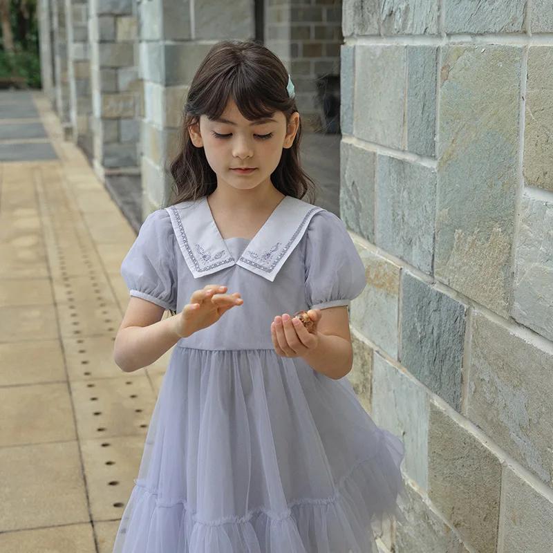 Dave Bella fille robe de princesse été printemps à manches courtes enfants dentelle douce maille rob
