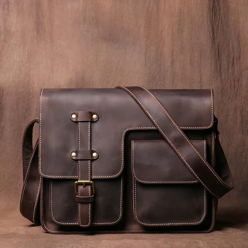 LUOKIR véritable haute qualité Crazy Horse peau de vache épaule sac à bandoulière hommes en cuir de