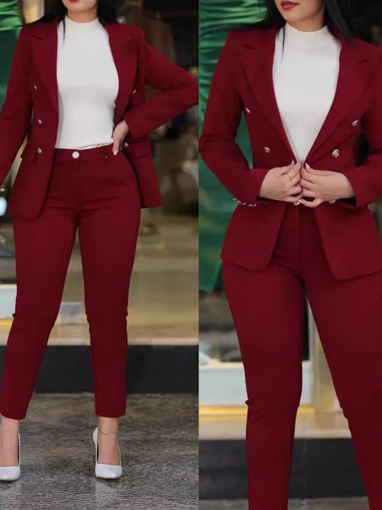 Ensemble de deux pièces pour femmes, costume uni + pantalon, coupe ajustée, mode professionnelle, do