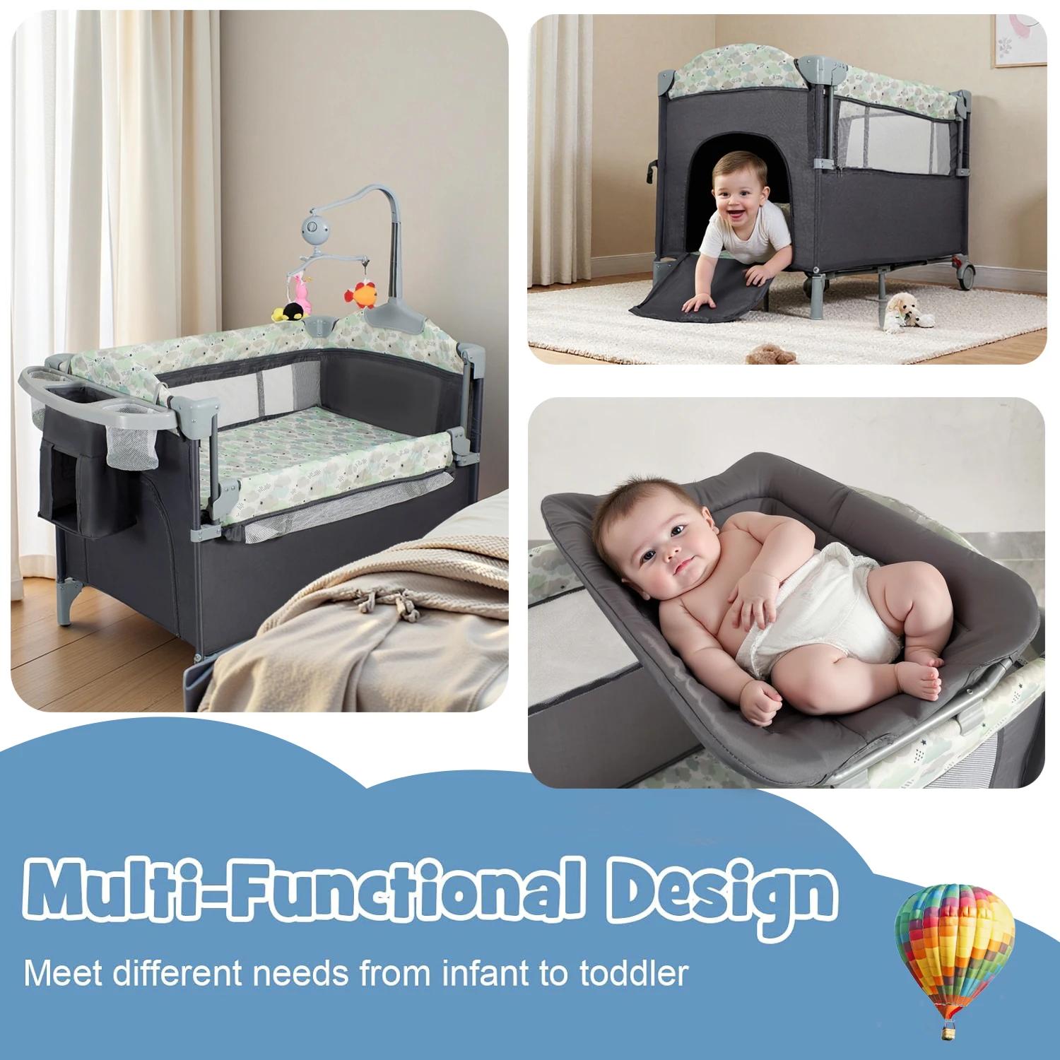 Pack n Play, parc pour bébé avec table à langer, roues verrouillables, boîte à musique, parc pliable