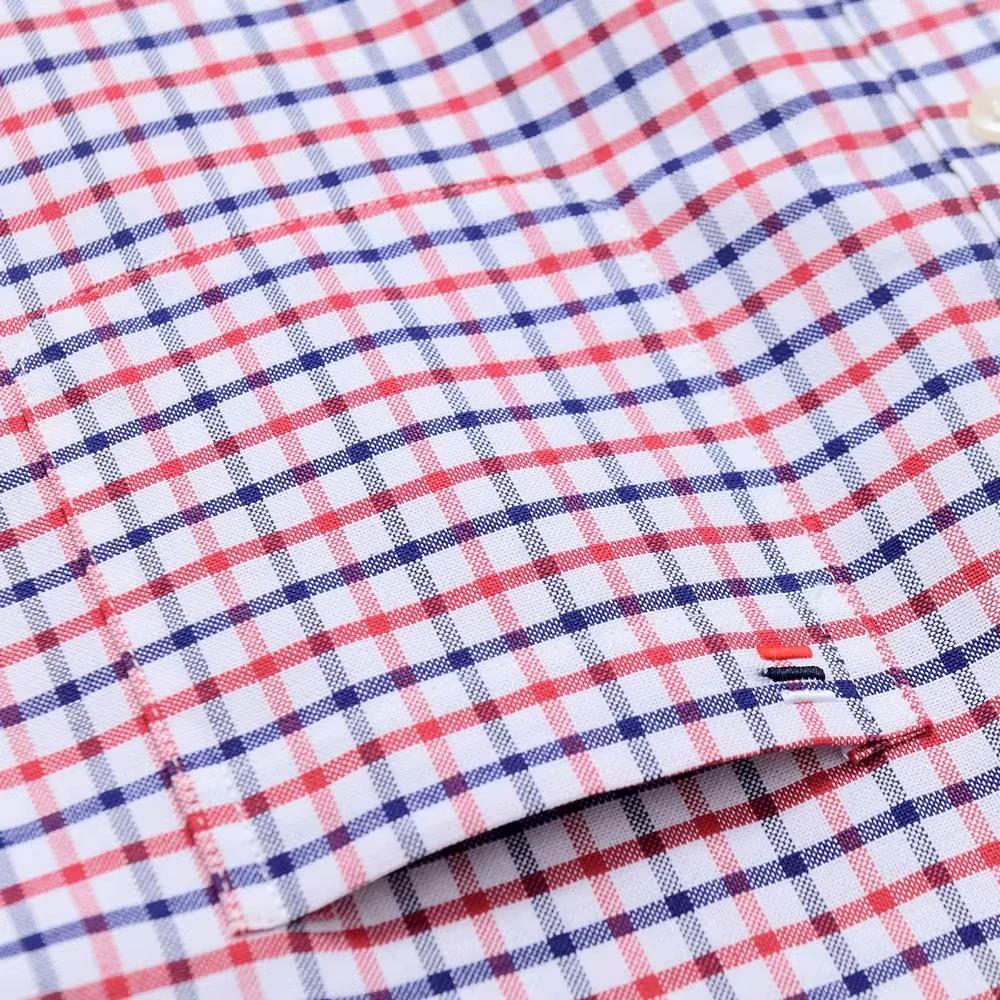 Chemises en coton Oxford à carreaux pour hommes, polyvalentes et décontractées, poche unique, manche