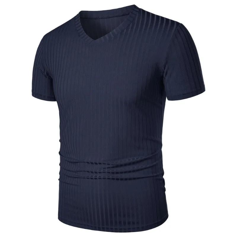 T-shirts musculaires à manches courtes pour hommes, col en V extensible, musculation, Streetwear lég