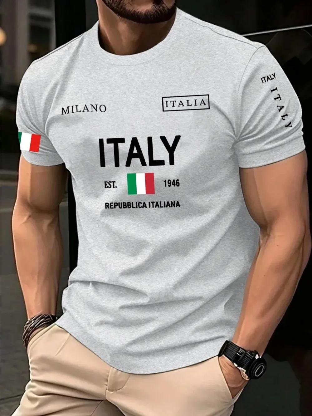 T-shirt d'été pour hommes européens et américains, imprimé lettres Milan, doux et respirant, col ron