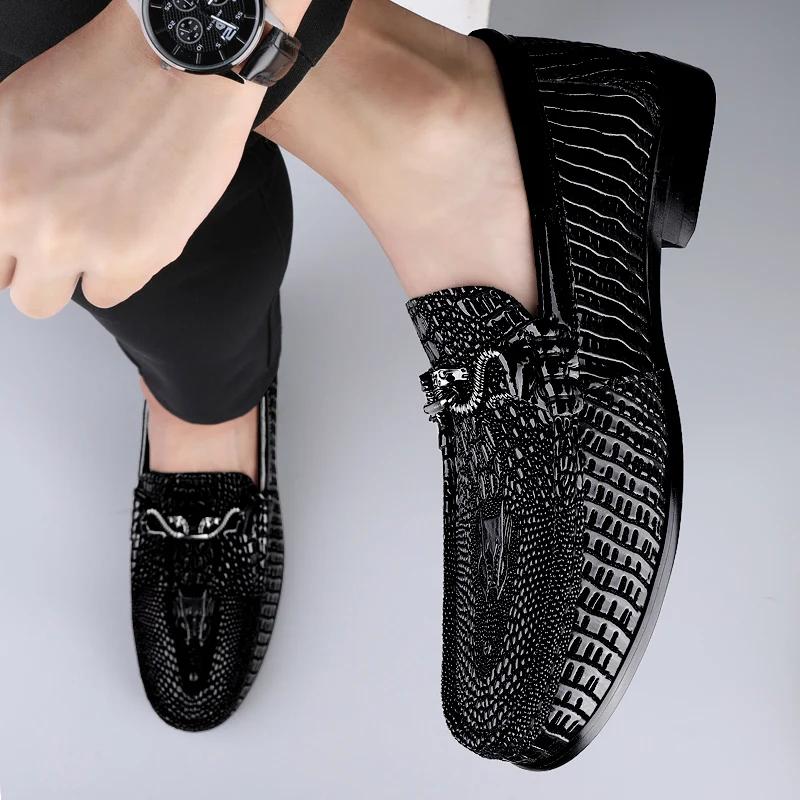 Mocassins en cuir véritable pour hommes, motif crocodile, chaussures décontractées pour hommes, chau