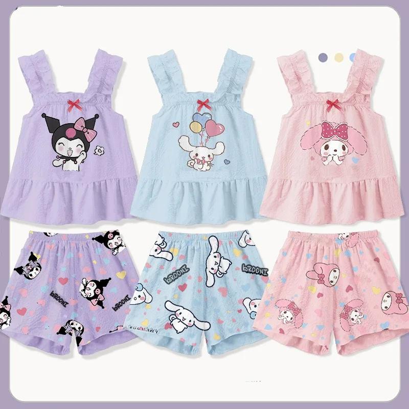Ensemble pyjama deux pièces Sanrio Hello Kitty, gilet sans manches, short fin et léger, vêtements de