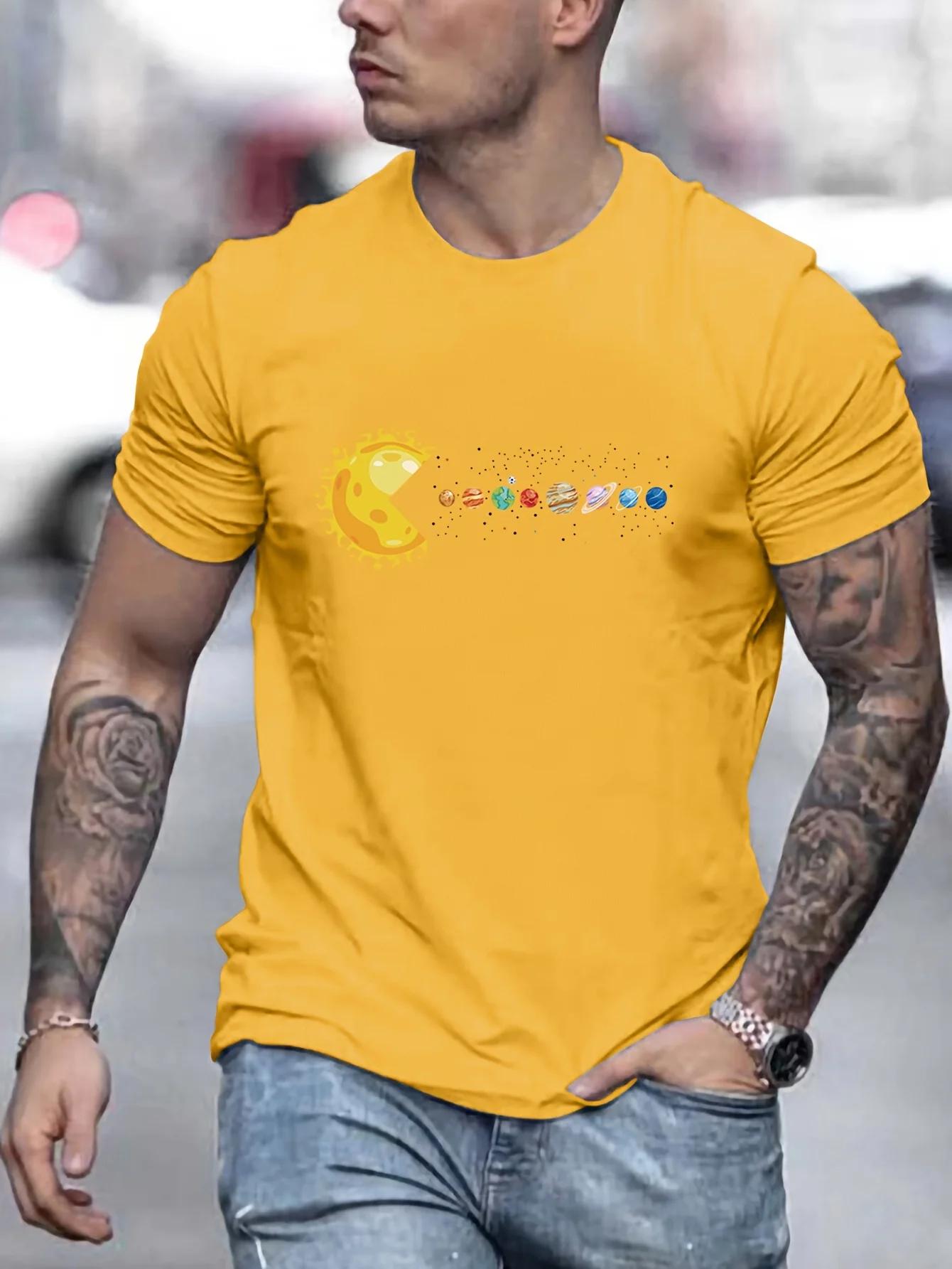 T-shirts imprimés planètes du système solaire pour hommes, T-Shirt respirant décontracté à séchage r