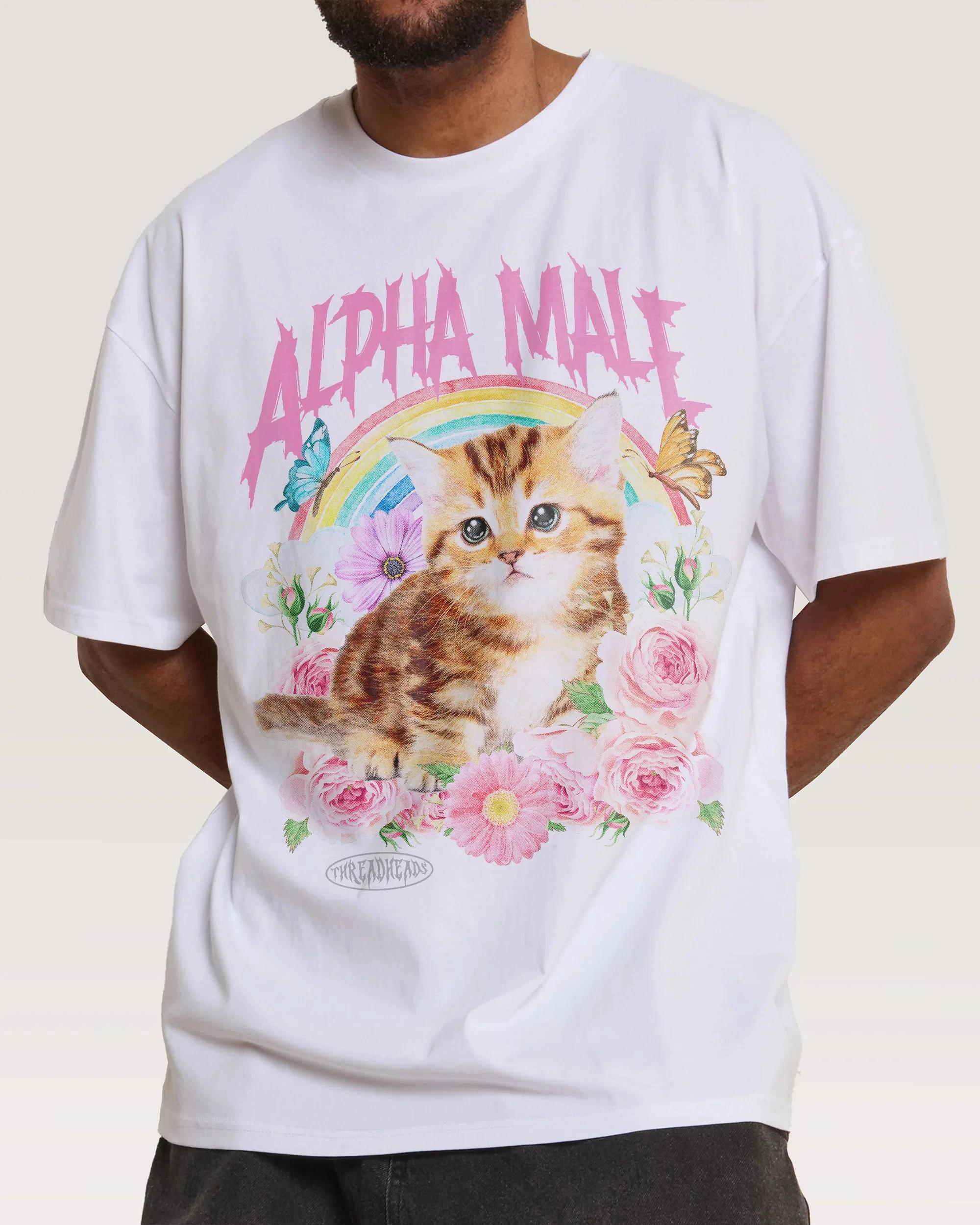 T-shirt décontracté avec illustration de chat mignon Alpha Male Fun, marque de luxe pour hommes et f