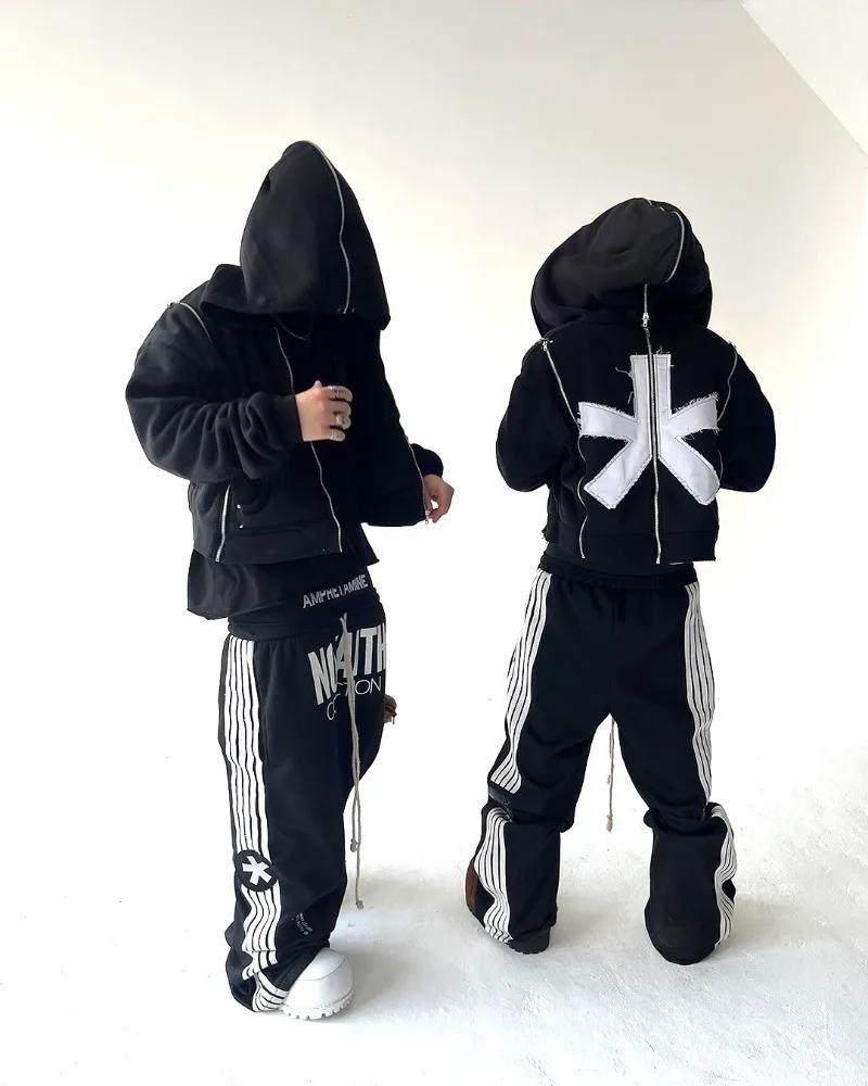 Y2K tendance gothique anglais lettre brodé imprimé rayé hommes pantalons de sport rétro Harajuku hau