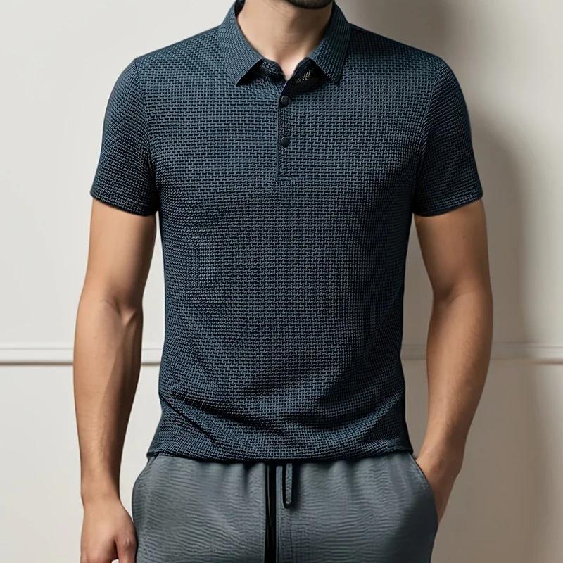 Nouveaux hommes d'affaires décontracté à manches courtes fleur d'os couleur unie POLO mode respirant