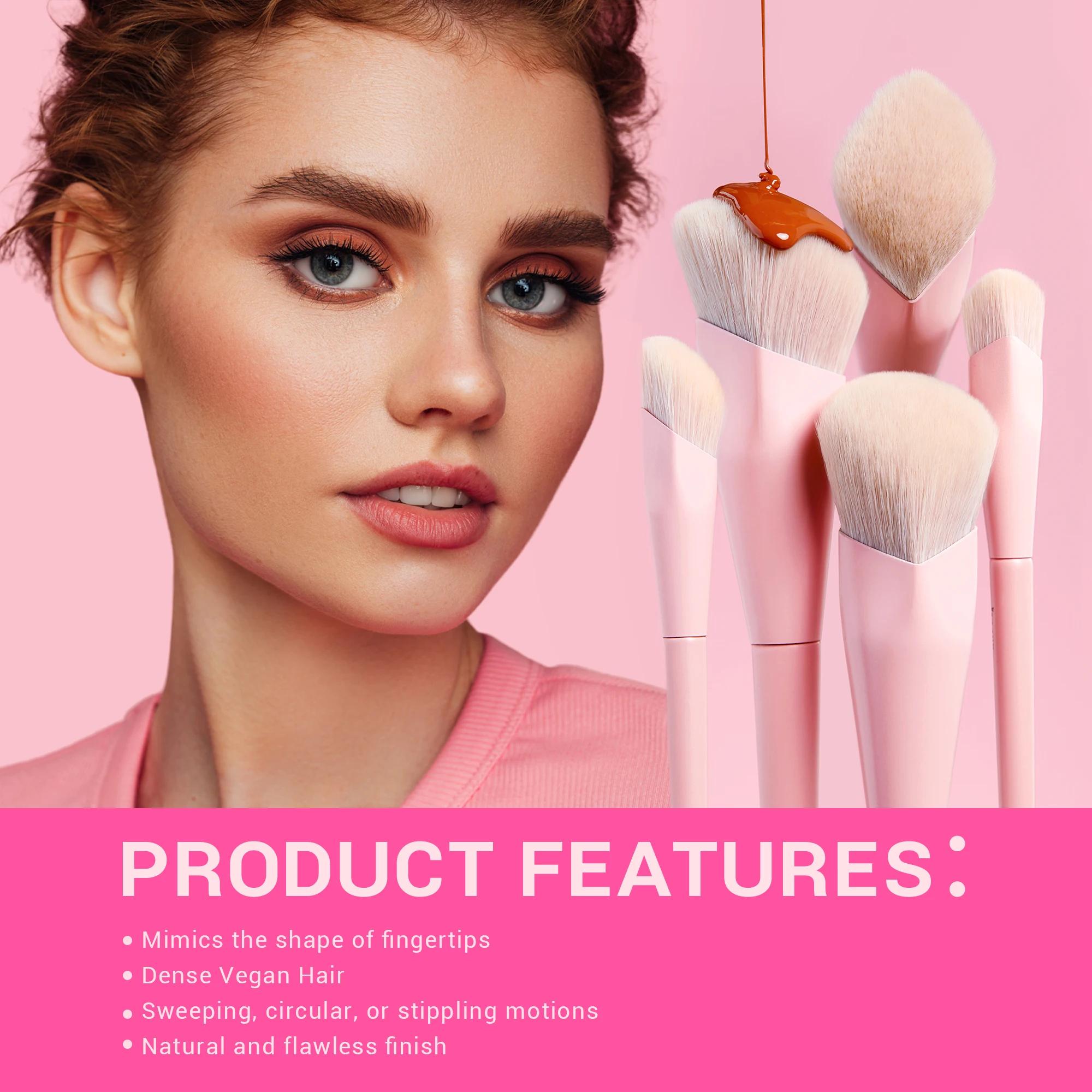 Jessup-Ensemble de pinceaux de maquillage roses, 14 pièces, premium, vegan, fond de teint, blush, fa