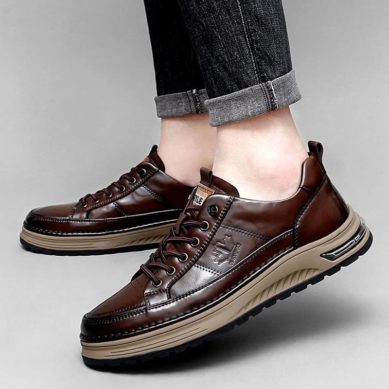 Chaussures pour hommes en cuir véritable italien nouvelles chaussures décontractées à lacets marque