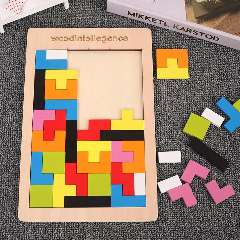 Blocs en bois Puzzle casse-tête jouet Tangram Puzzle Intelligence coloré 3D blocs russes Montessori