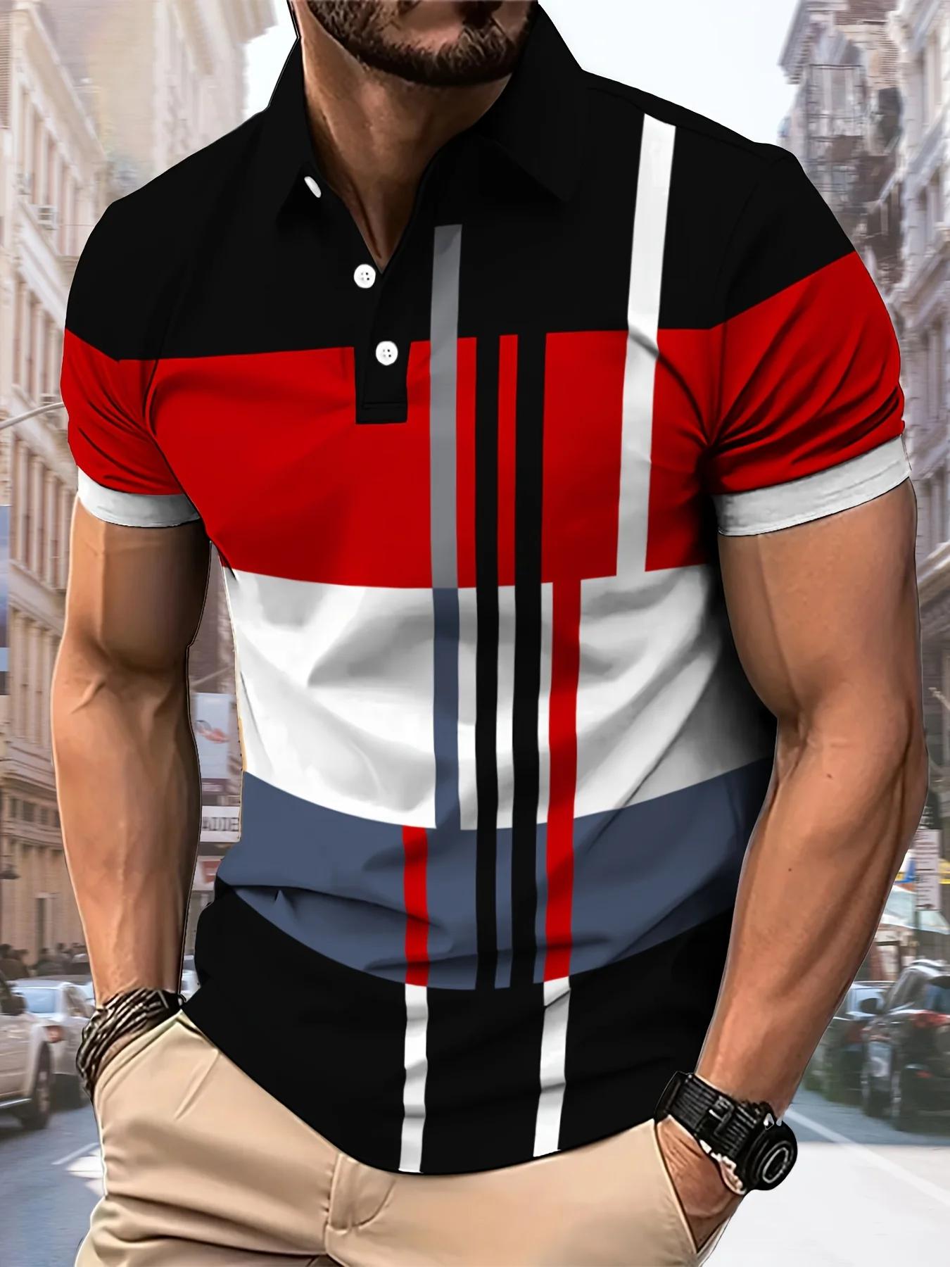 La nouvelle chemise POLO pour hommes d'été 2025 présente une impression de motifs rayés 3D décontrac