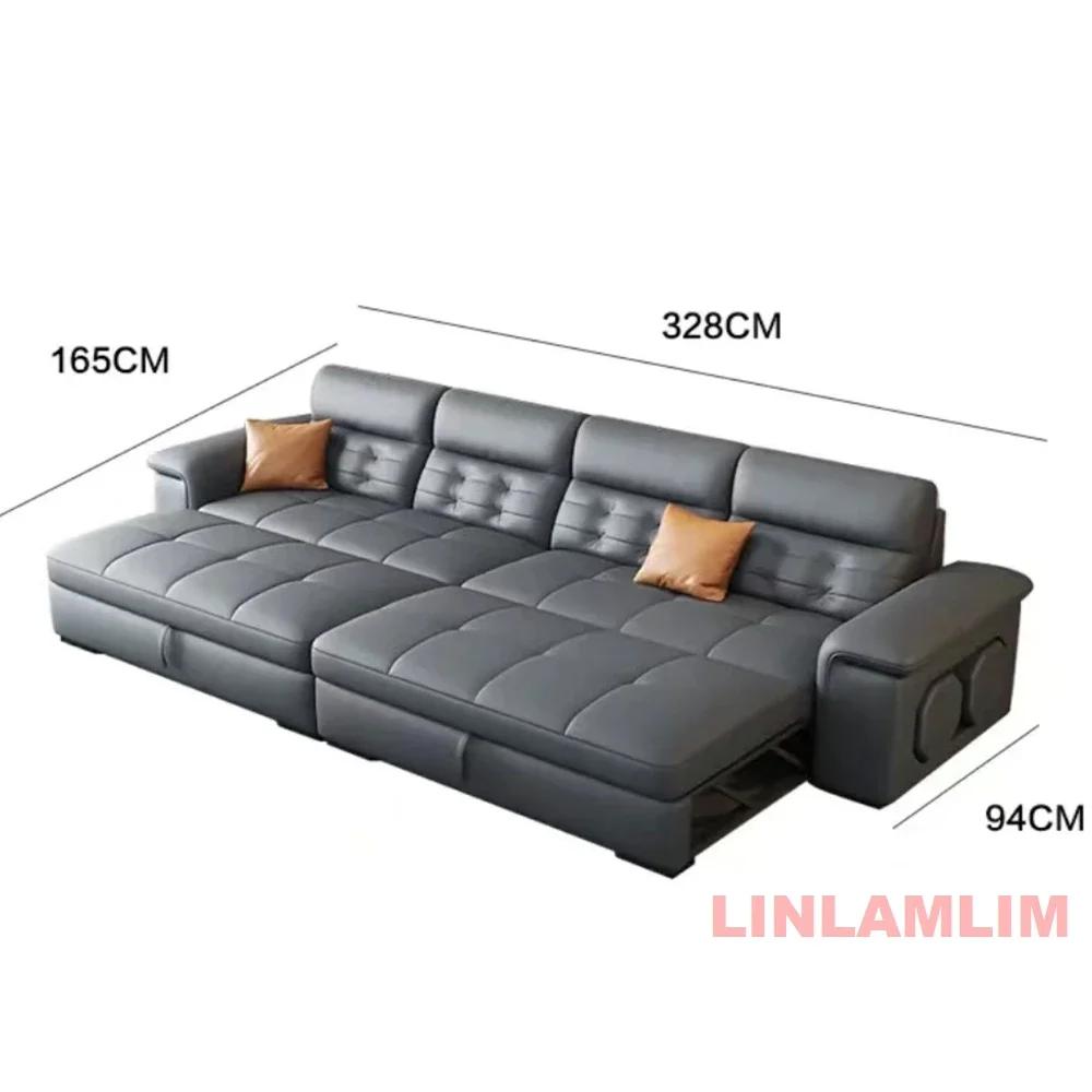 MINGDIBAO Canapé-lit sectionnel avec rangement, canapé inclinable en cuir véritable, canapé-lit conv