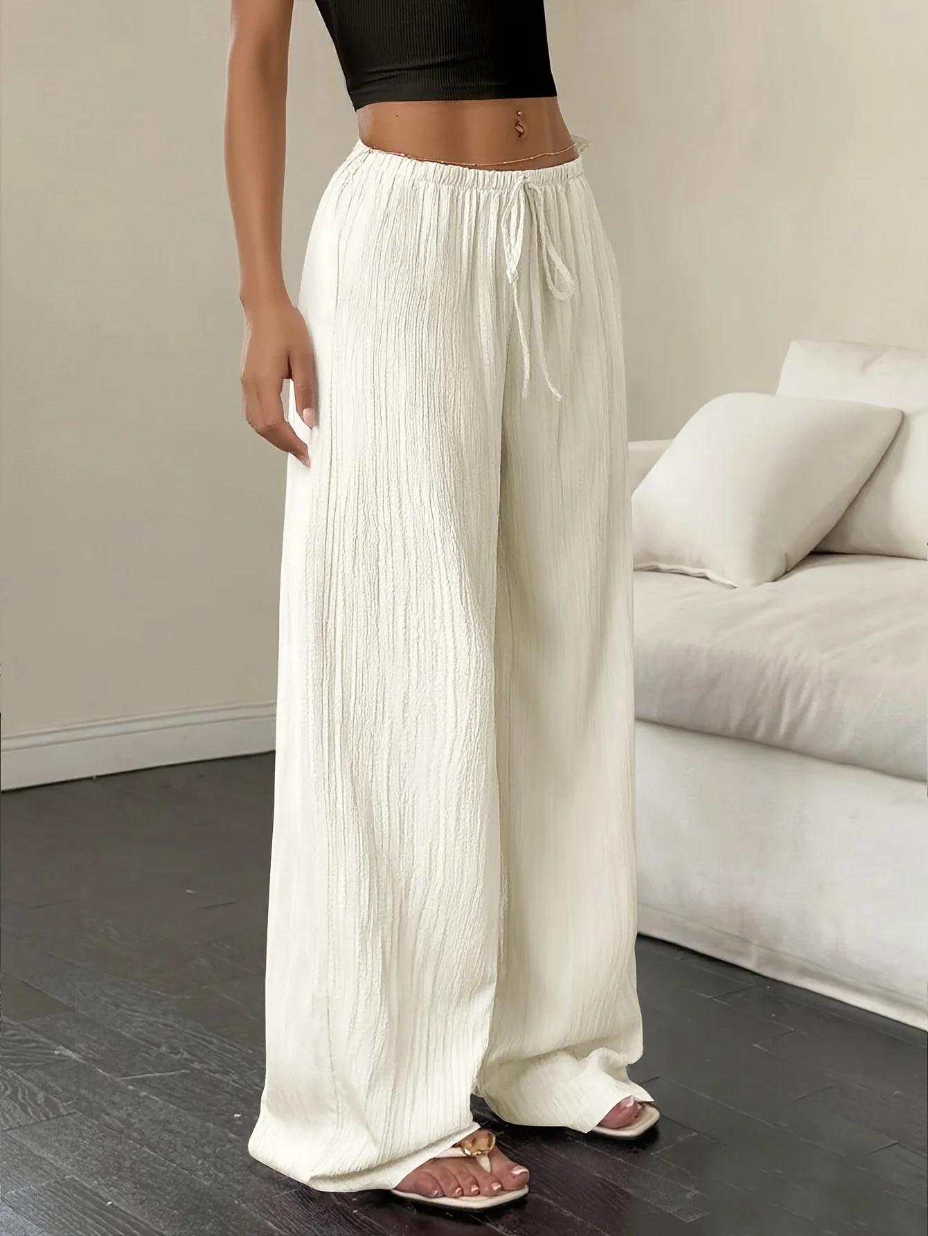 Pantalon large plissé bohème pour femme, pantalon ample à taille haute