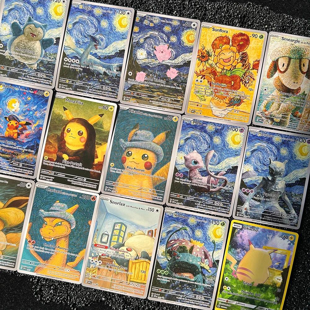 18 pièces/ensembleDIY PTCG 2023 SVP EN VAN GOGH PICHU gris FELT chapeau MEWTWO Charizard auto-fait c