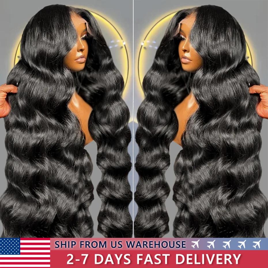 Perruque Lace Frontal Wig brésilienne naturelle, cheveux humains, Body Wave, 32 pouces, 13x4, 13x6,