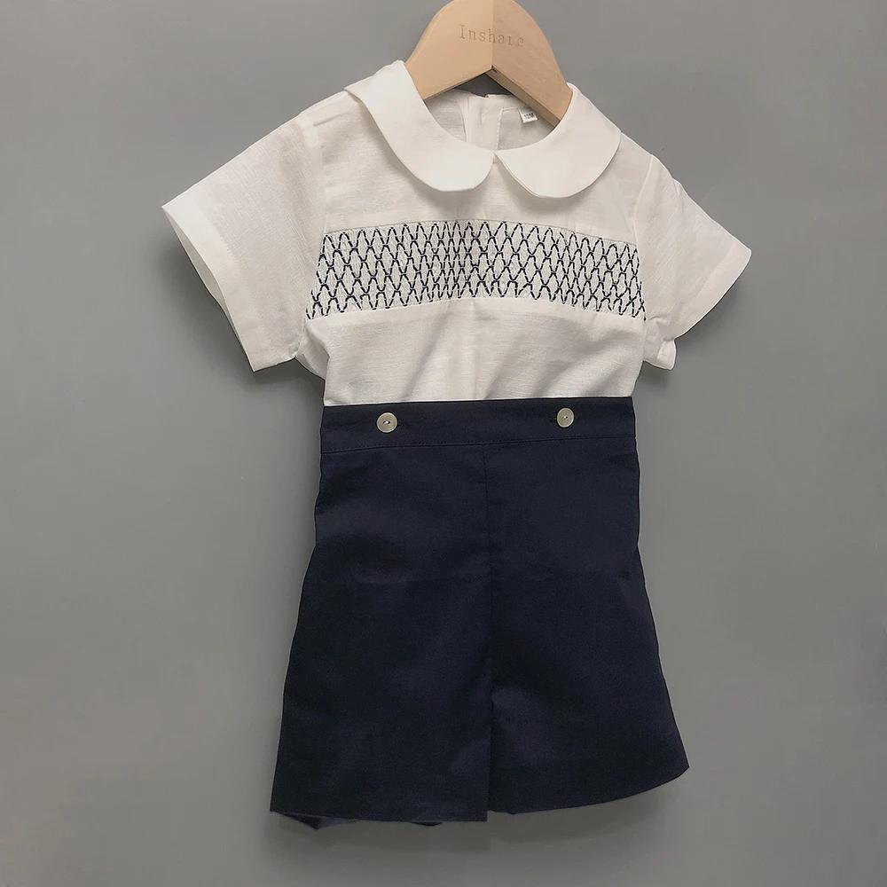 Ensemble de Boutique pour enfants, 2 pièces, smocks espagnol, en coton et lin, costume à manches cou