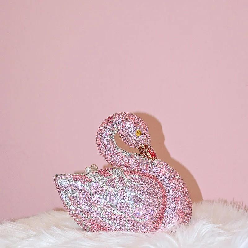 Cygne femmes pierres soirée pochettes mariées animaux strass sacs à main et sacs à main de luxe conc