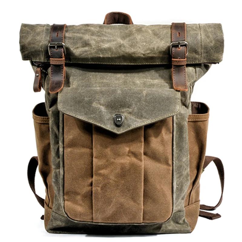 Sacs à dos en toile Vintage de luxe pour hommes, toile de cire d'huile, sac à dos de voyage en cuir,