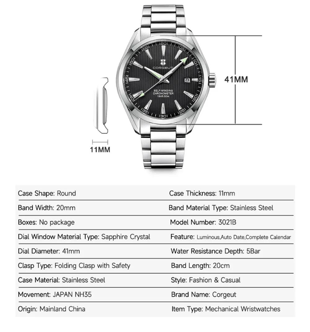 Corgeut 41mm luxe NH35 Movt homme Sport horloge automatique Relogio Masculino mécanique montre-brace