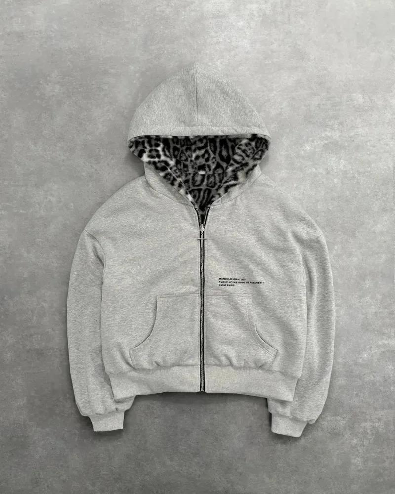 Hip-hop nouveaux vêtements double face Harajuku rétro imprimé léopard à la mode ample sweat à capuch
