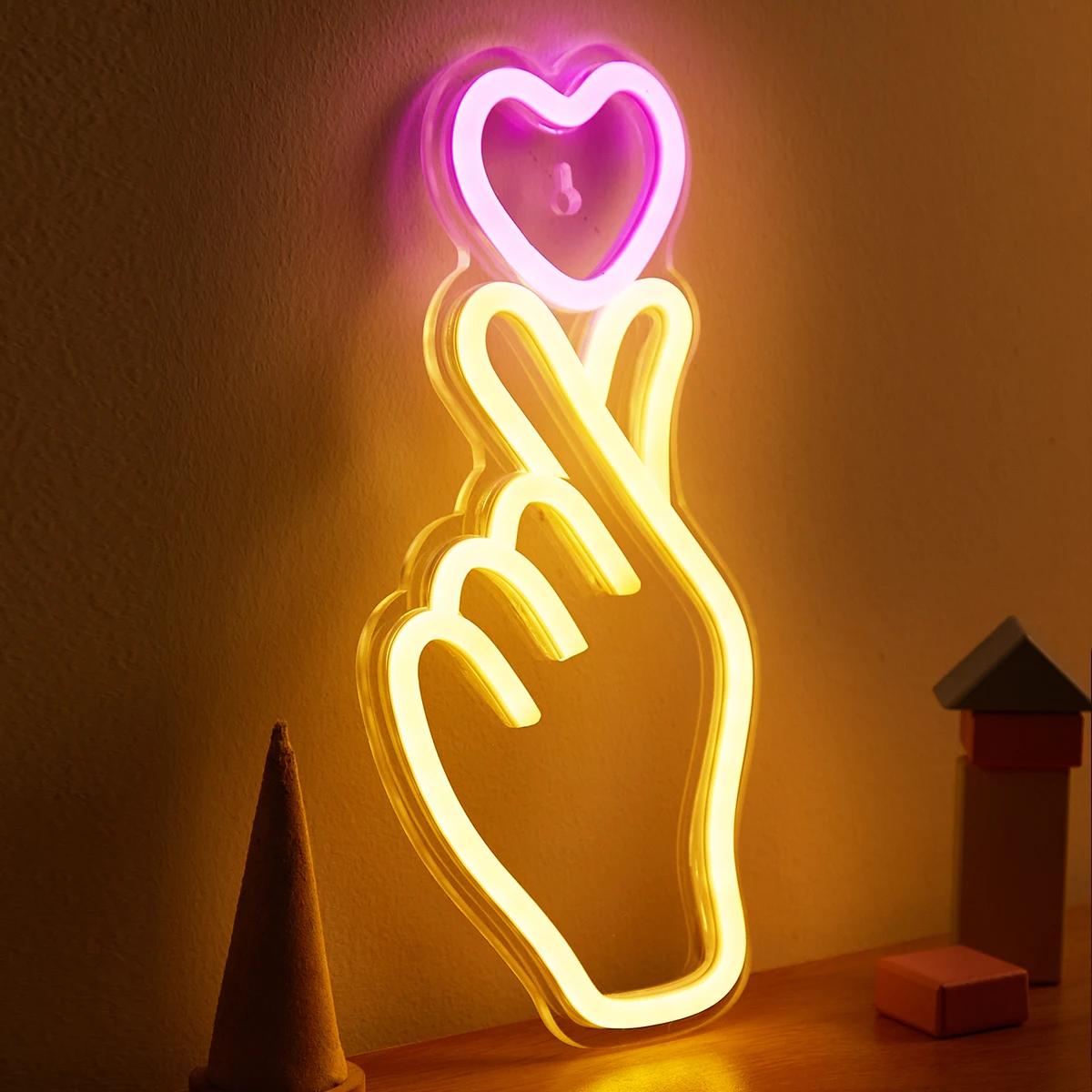 Chi-buy LED néon main + coeur USB alimenté enseignes au néon veilleuse 3D mur Art & salle de jeu cha