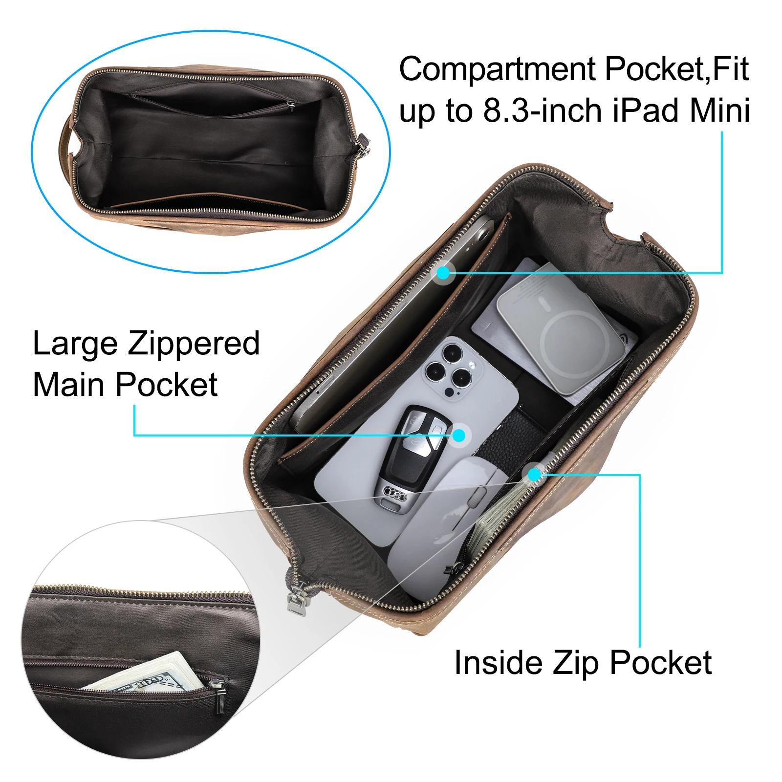Trousse de toilette en cuir véritable pour hommes et femmes, sac à cosmétiques, trousse de toilette