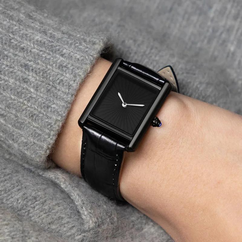 Nouvelle montre carrée classique pour hommes et femmes, design simple à deux aiguilles, bracelet en