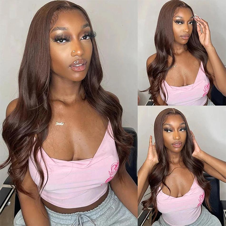Perruque Lace Front Wig Body Wave brésilienne naturelle, cheveux naturels, brun chocolat, 13x4, pre-