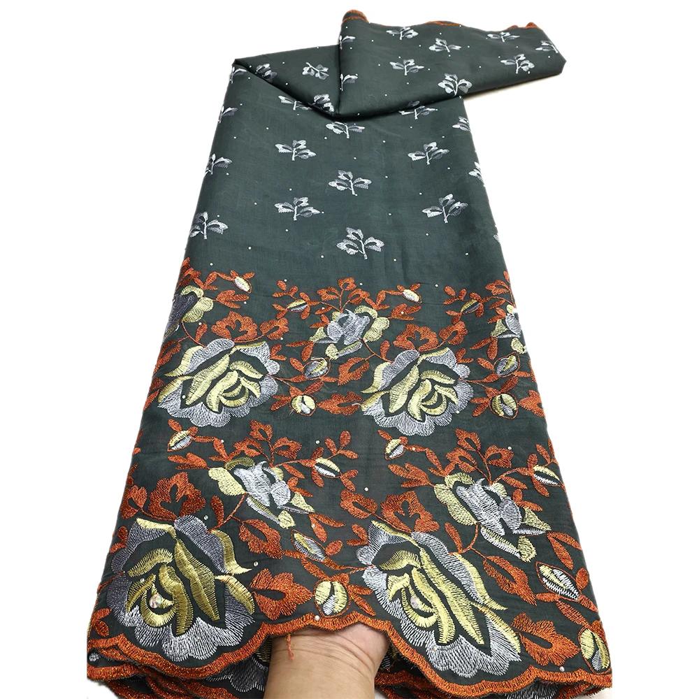 Tissu africain en dentelle de coton brodé, Voile suisse nigérian, 5Yards, couture pour robe de soiré