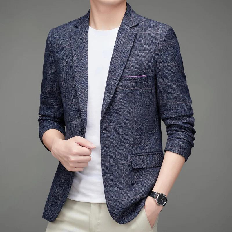 Veste de costume formelle pour homme avec col plat et motif à carreaux uni, un haut de costume éléga