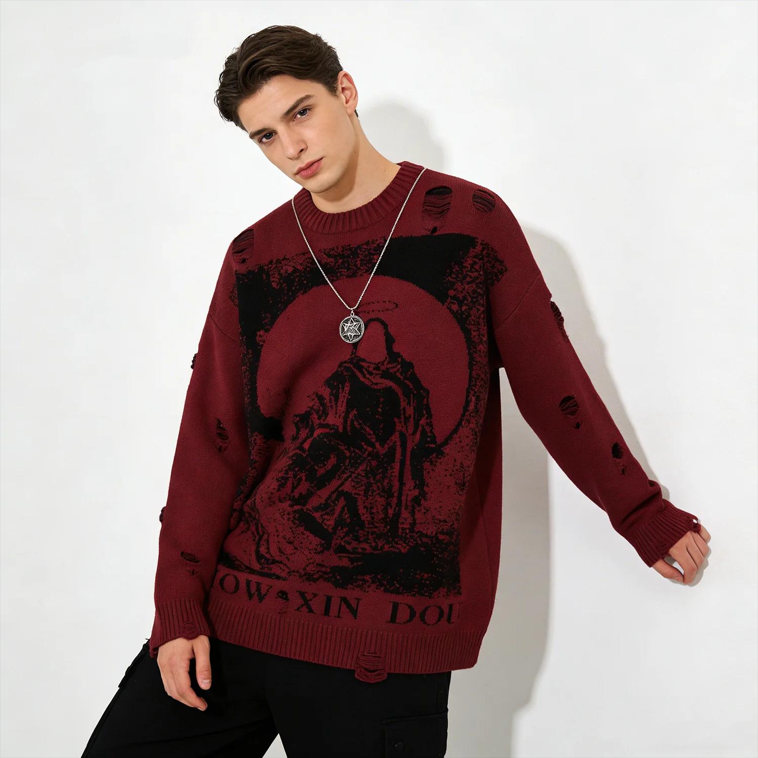 Harajuku – tricot imprimé pour femme, Streetwear Hip Hop, déchiré, déchiré, surdimensionné