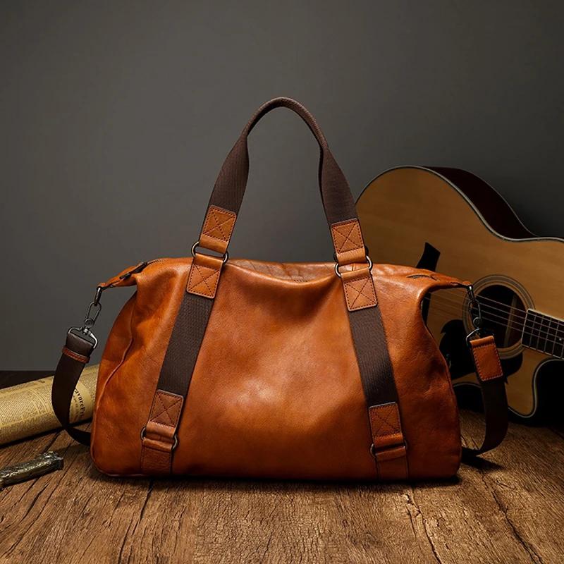 Sac de Voyage en Cuir de Vache group pour Homme, Bagage Vintage, Polochon, Durable, -du-- end, Grand