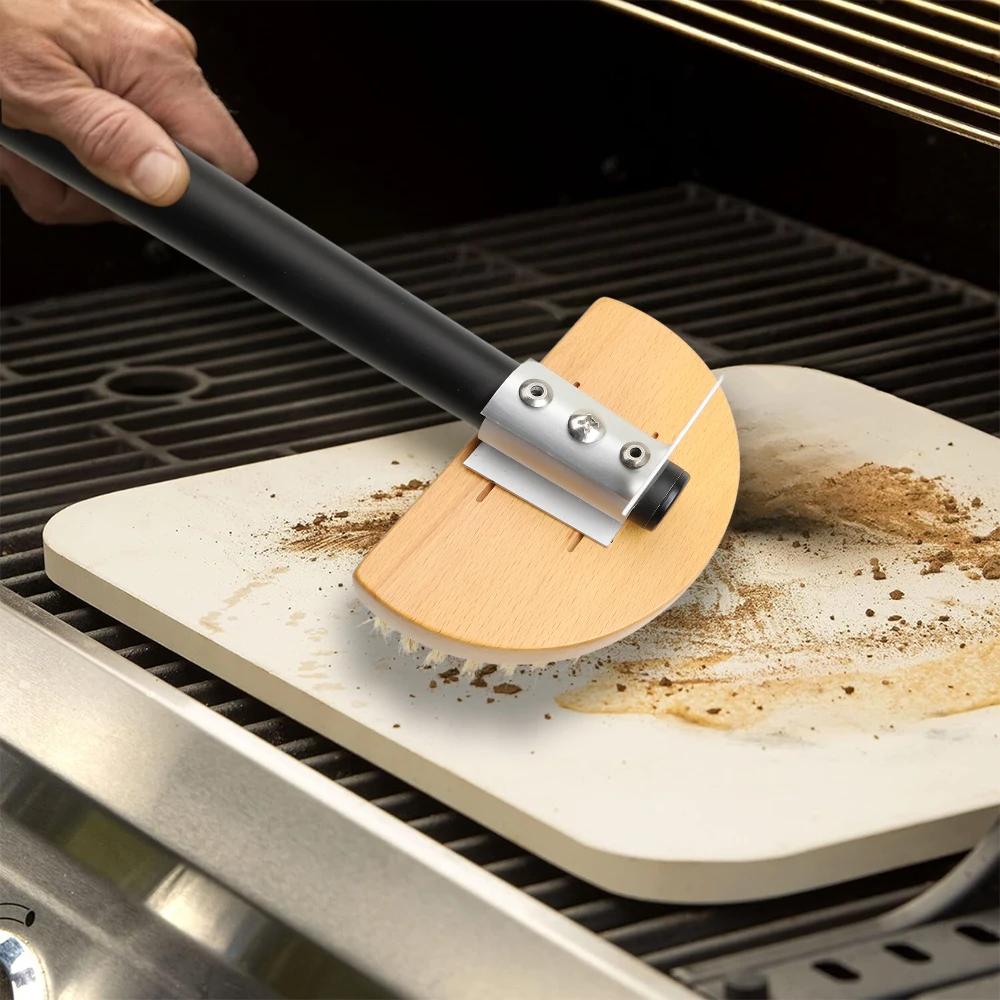 Brosse de four à Pizza, brosse de poêle en cuivre, poils en laiton et bois, manche Long, brosse de n