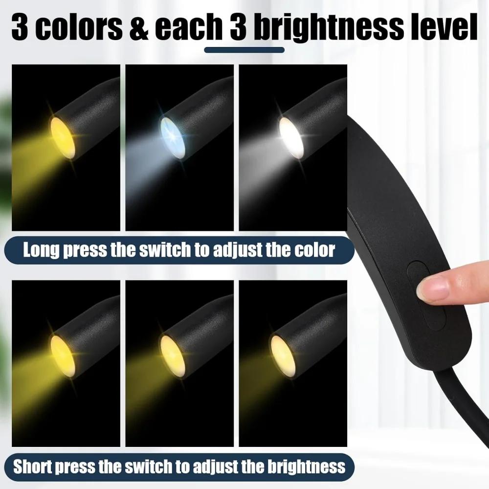 Lampes de lecture LED rechargeables pour le cou, 3 couleurs, 9 luminosité, bras Flexible, lumière de