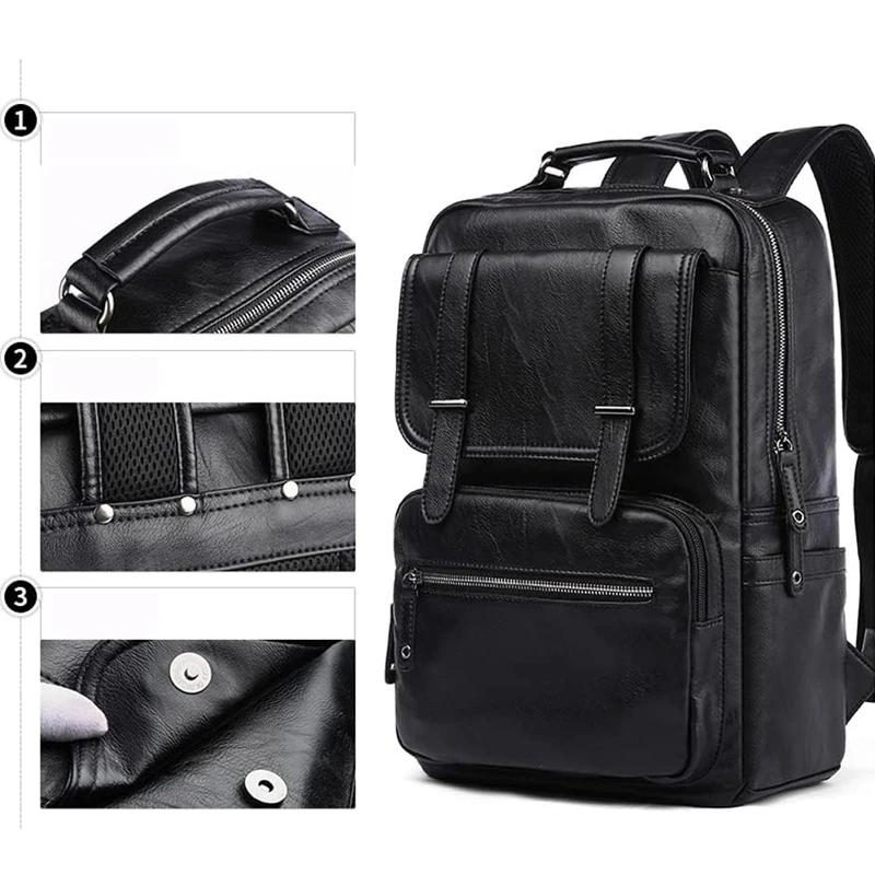 MOYYI-Sac à dos en cuir pour ordinateur portable pour homme, sac à dos de voyage étanche, sac d'affa