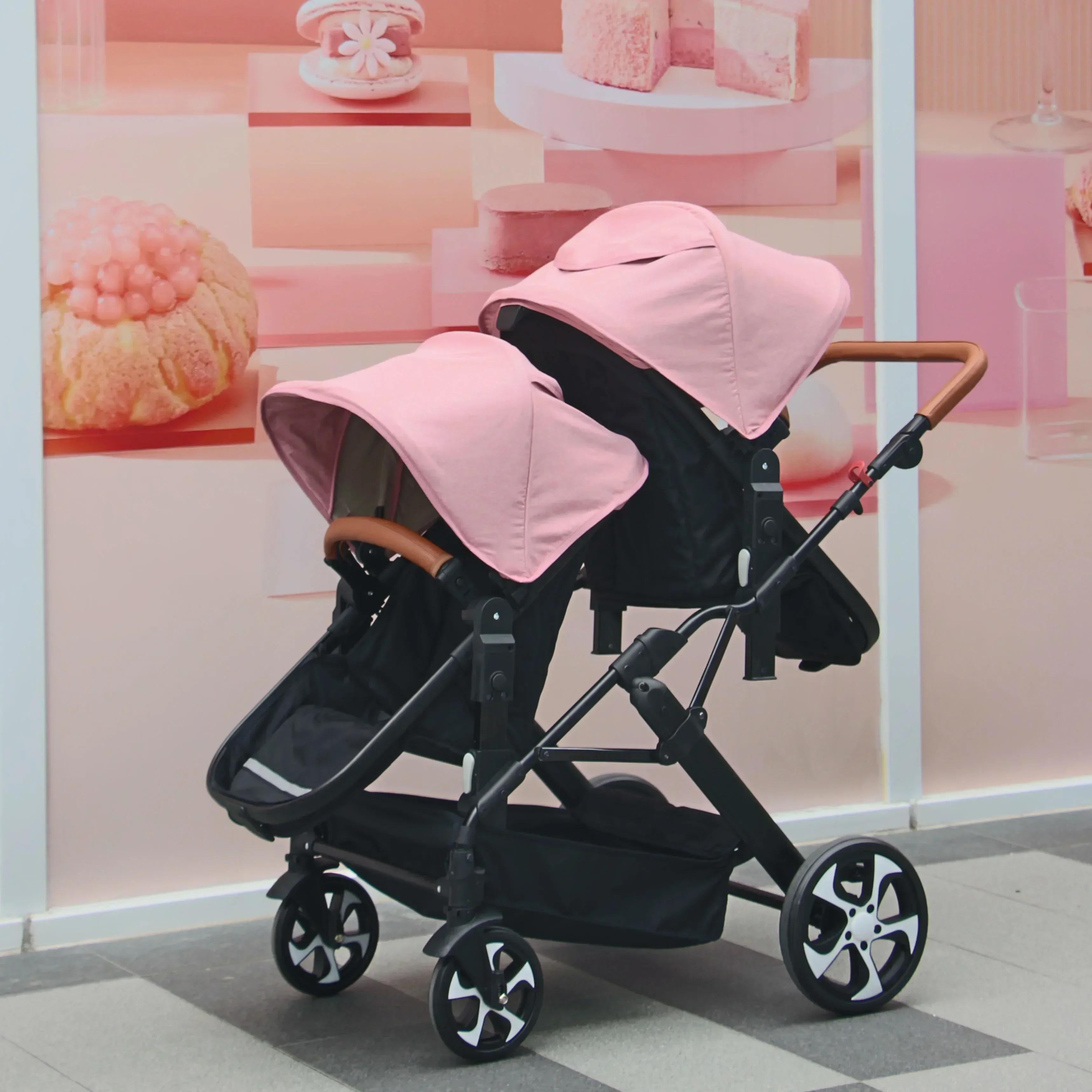 2025 Nouvelle poussette trois-en-un jumeaux avec siège auto, pliable, légère, équipée de cadeaux