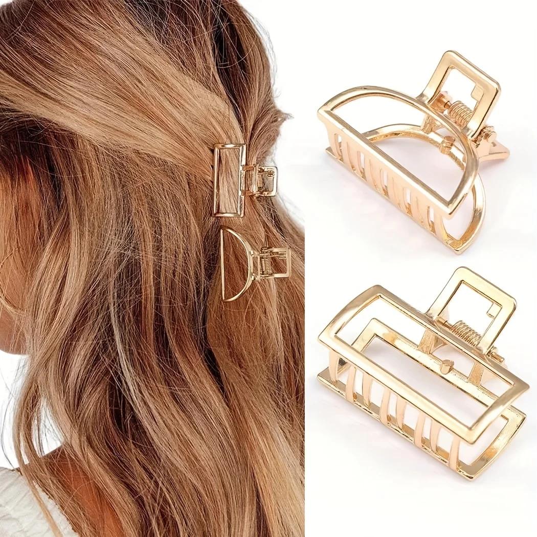 Mode Simple antidérapant Mini coeur creux pinces à cheveux en métal or géométrique frange Barrettes