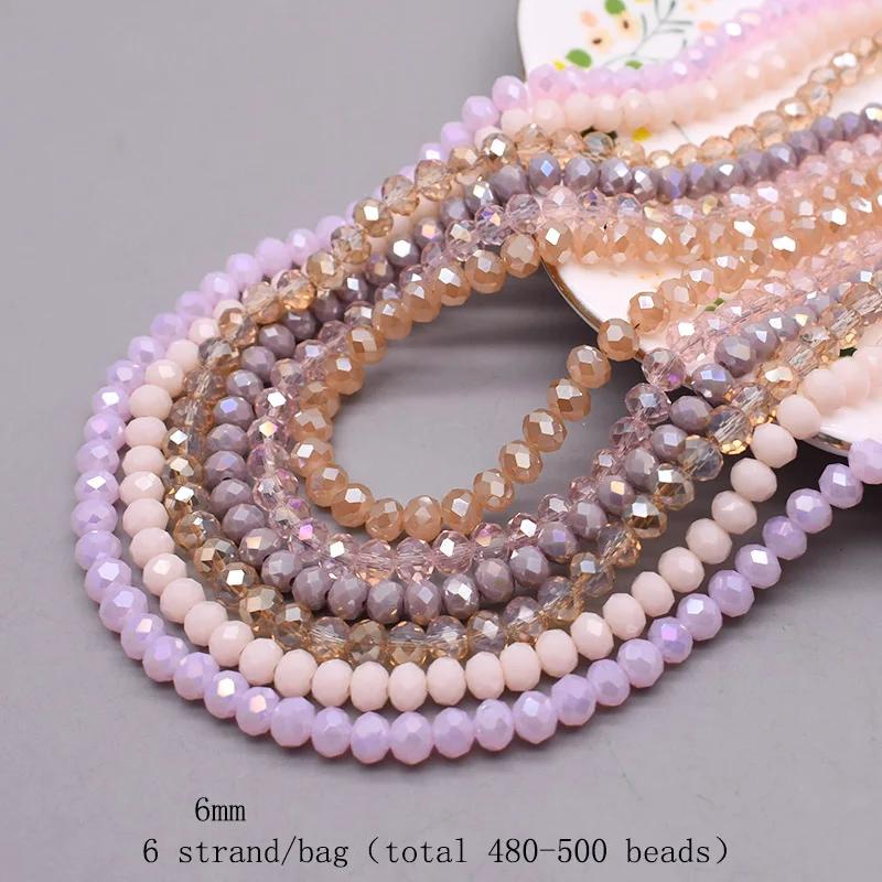 Perles de Verre à Facettes, 6 Brins de 6mm, 480 Pièces, Rondelle d'Espacement pour Bijoux de Bricola