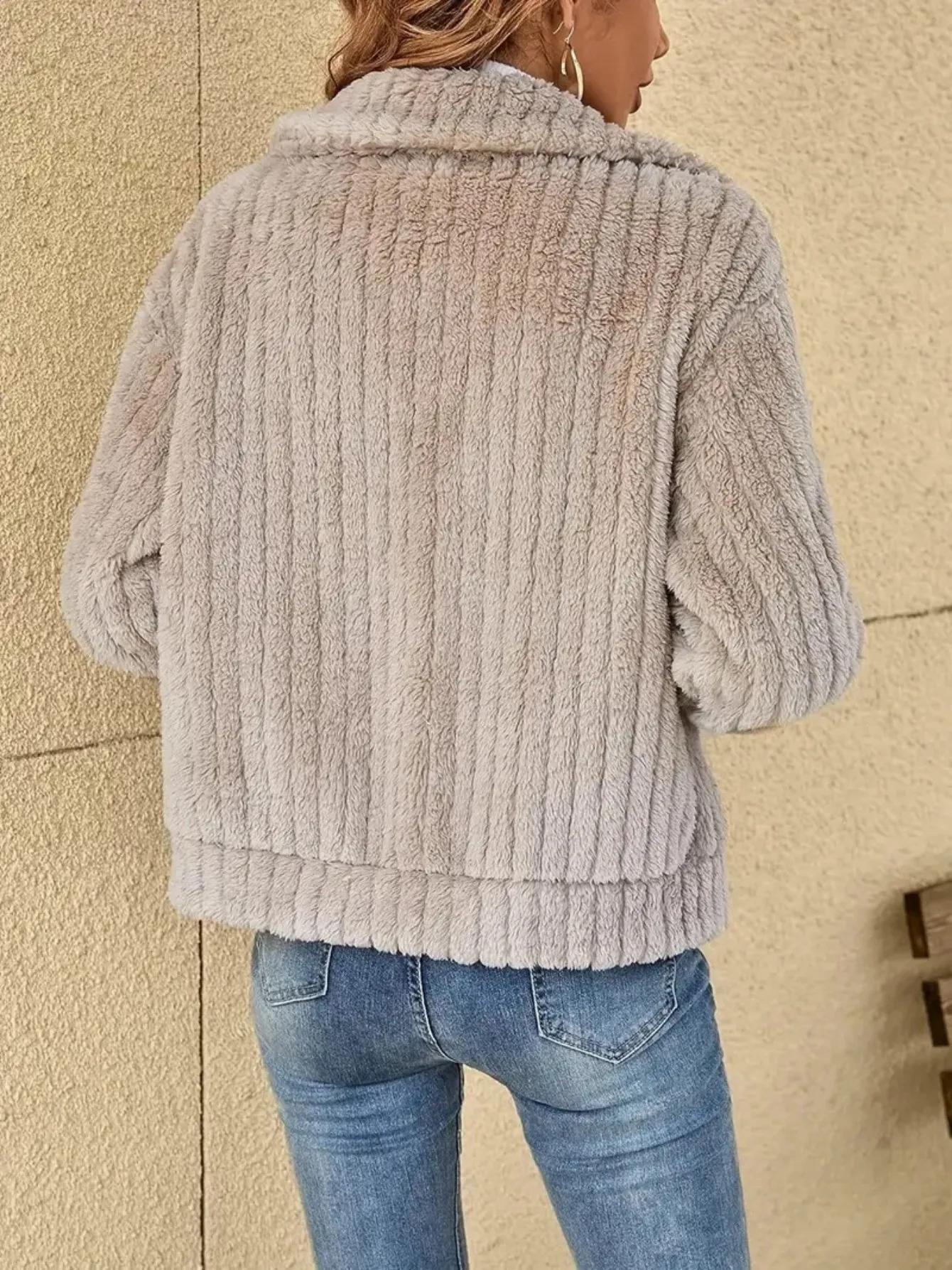 Cardigan en peluche côtelé creux 34/2000, manteau à col court, confortable et chaud, vêtements d'ext