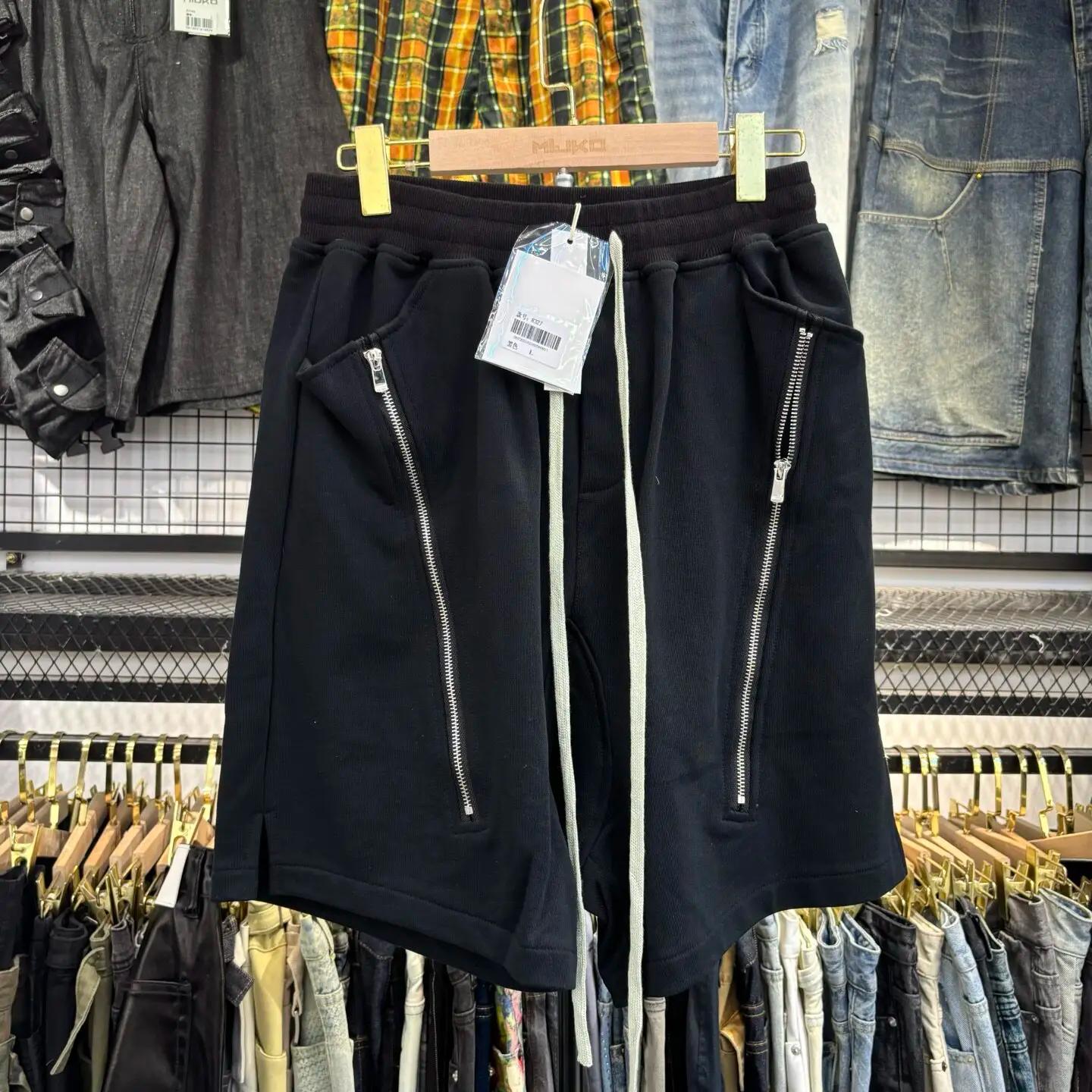 MIJKO – short noir gris foncé pour hommes, style Hip Hop, double fermeture éclair, Streetwear, panta