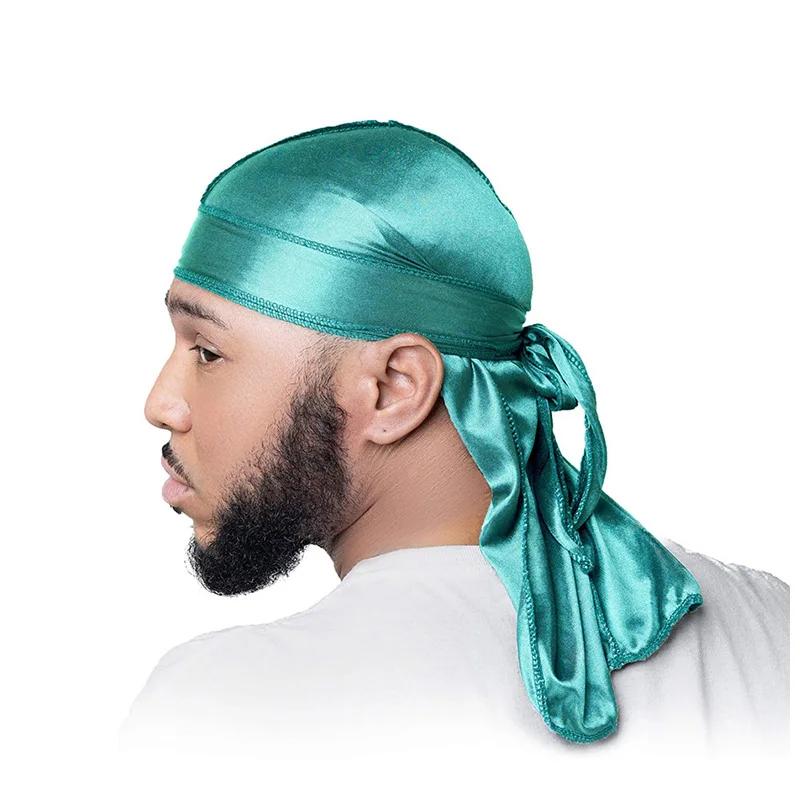 Unisexe longue soyeuse Durag longue queue foulard soyeux musulman Doo chiffon Pirate chapeau Durag c
