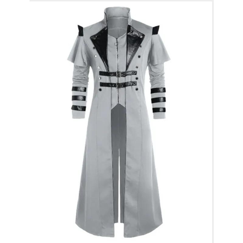 Vintage Halloween médiéval Steampunk Assassin elfes Pirate Costume adulte hommes noir longue veste f