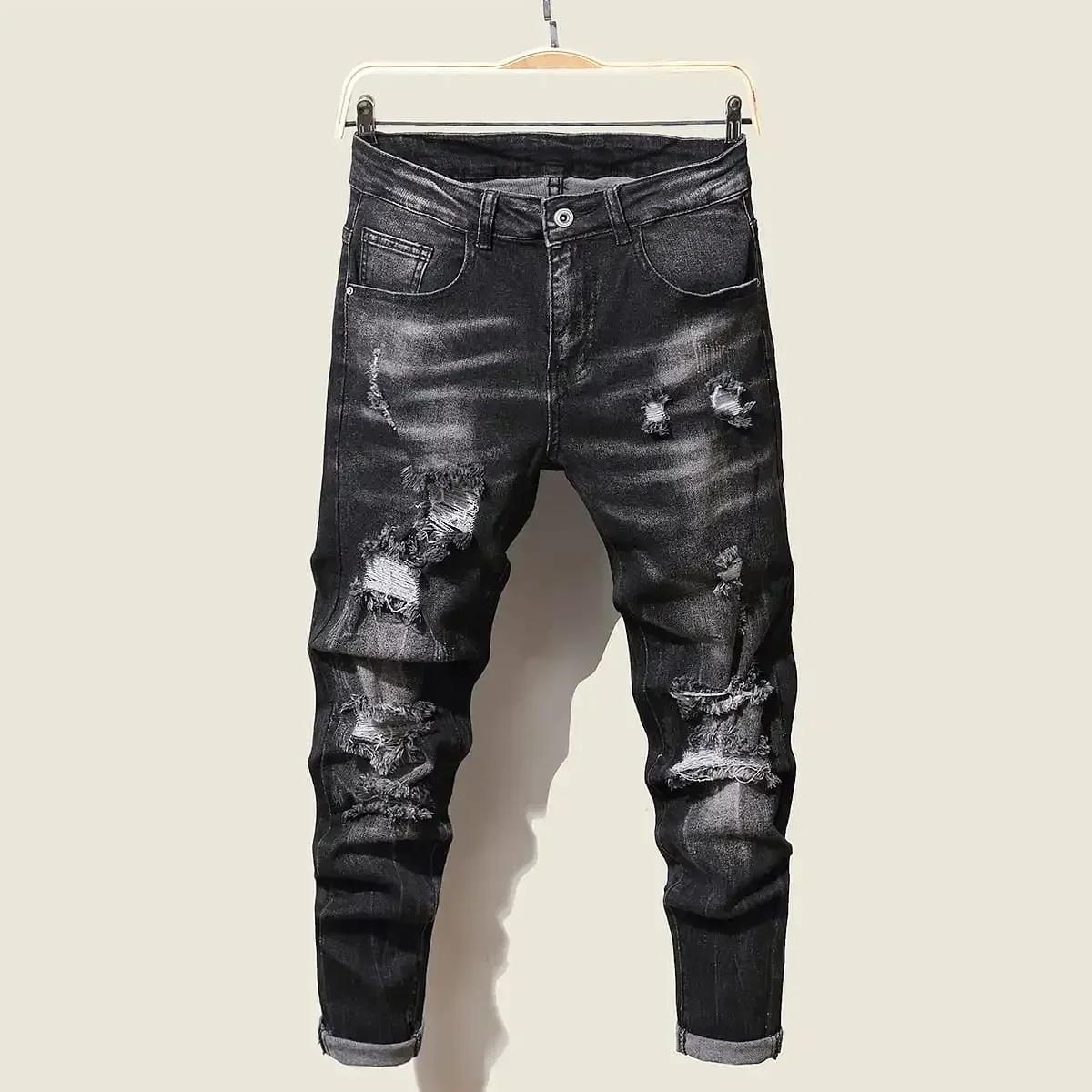 Mode hommes jean pantalon Stretch bleu jean moulant pour hommes décontracté coupe ajustée Denim pant