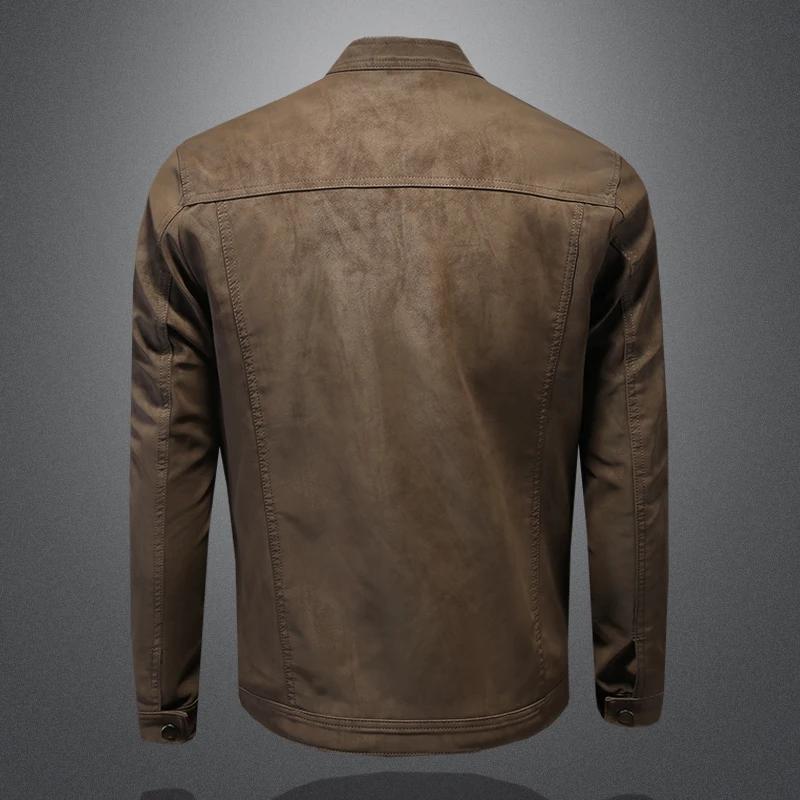 2025 nouvelle veste en cuir coupe ajustée de haute qualité, veste en cuir de moto à col montant déco