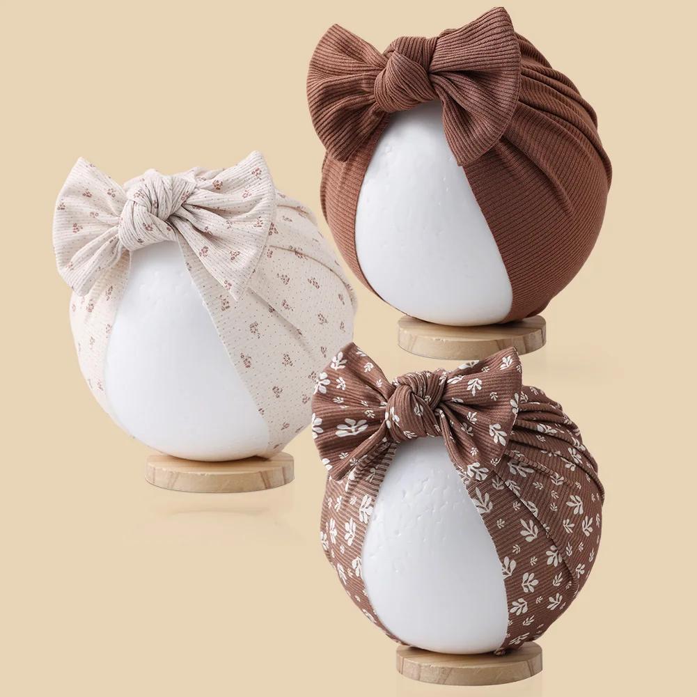 3 pièces/lot bébé garçons filles fleur imprimé bébé inde Turban chapeaux doux cheveux arcs Top noué